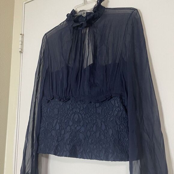 Fotini blue silk high collar chiffon overlay victorian corset size 10 - Picture 8 of 9